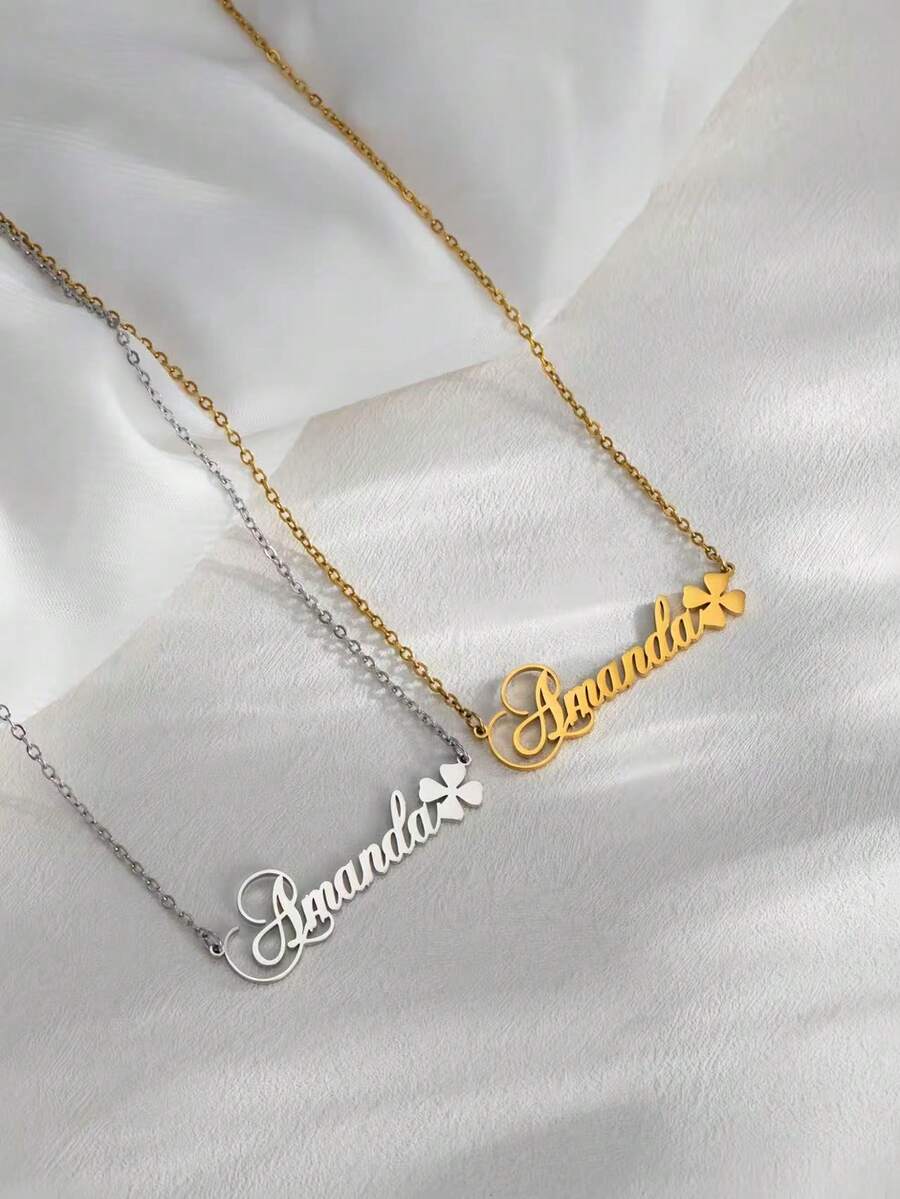 1 款极简主义定制四叶草名字项链，个性化名字四叶草项链，定制不锈钢吊坠时尚珠宝项链，送给她的独特生日礼物，情人节礼物，伴娘礼物，圣诞节礼物，母亲节礼物 - 彩色 - 查看 1