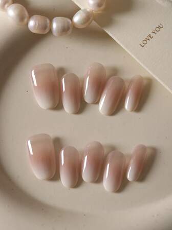 10pcs Press On Nails Fake Nails Short Cream Yellow Cat's Eye Minimalist Aurora Gradient Sparkling Office DailyWear False Nails Artificial Nails Kit Includes 1sheet Adhesive Tabs &1 Pc Mini File