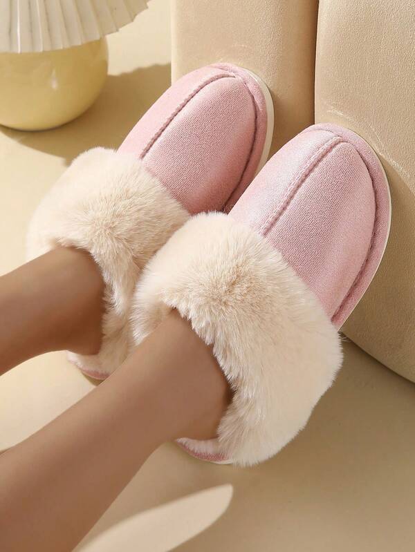 Pantufas de inverno femininas e masculinas, chinelos quentes e confortáveis para casa, pelúcia, mules, pele, sapatos antiderrapantes para ambientes internos (rosa)