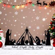 Juegos de Nacimiento para decoración navideña interior, Escena del Nacimiento de metal negro con base de madera y figuras, Decoraciones del Juego de Nacimiento para Navidad, Hogar, Mesa y Estantería