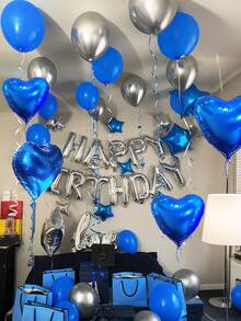 41件組藍色生日快樂氣球套組，包含字母套組、心形氣球、金屬銀色與皇家藍乳膠氣球、連接愛心氣球，適用於生日、週年紀念、情人節裝飾 - 彩色 - 查看 5