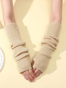 1 para damskich dzianinowych rękawiczek bez palców, styl casualowy, grube, ciepłe, zimowe ocieplacze na ręce, prosty, jednolity kolor, uniwersalny - Wielokolorowe - Zobacz 14