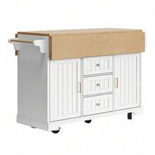 Kücheninsel, Schrank, Buffetschrank 120 x 40 (80) x 95 cm, ausziehbarer Küchenwagen mit Rollen, beidseitig ausziehbar, mit Handtuchhalter und Gewürzregal, zwei Türen, drei Schubladen, schwarz/weiß