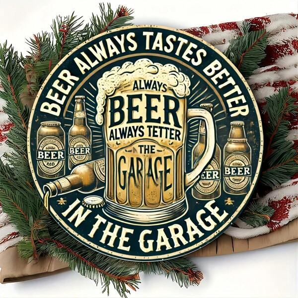 Vintage Beer Metal Wall Art - Round Iron Sign For Home, Bar, Cafe & Kitchen Decor 2D Printed Tin Poster Gift.