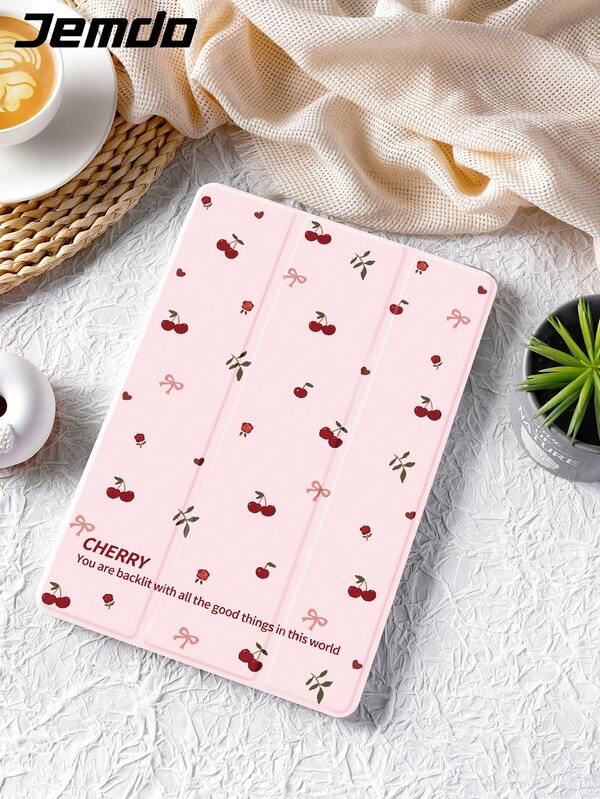1pc Cherry Dot & Slogan Pattern Tablet Protective Case, Compatible With IPad 10.2 Inch, Pro 2021/2020(A16) 11 Inch 11th Gen 2025/10th Gen, Galaxy Tab A8 10.5 Inch 2022, Matepad 10.4/Tab, Anti-Drop, With Pencil Slot, Sleep/Wake Support, Best Gift For Family And Friends