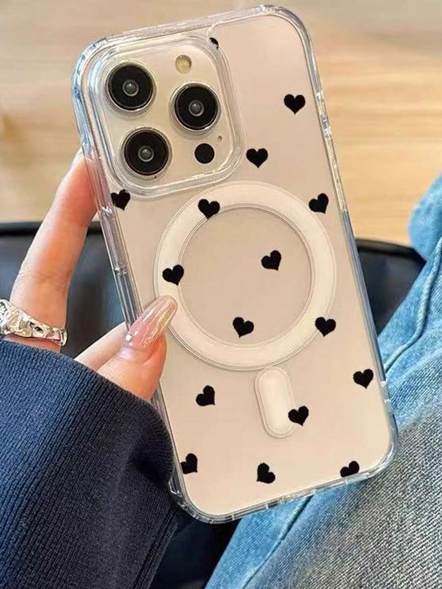 Transparent Soft Black Romantic Love Gel Ma Gnetic Charging Protective Case | Ma G Compatible, Shock-Proof Ultra-Thin, Compatible - Magnetic Heart - View 1