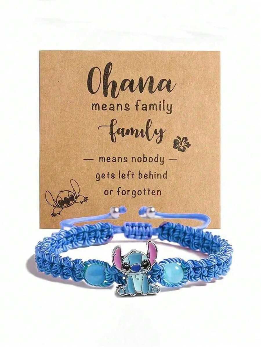 1pc Blue Knitted Bracelet, Cartoon Handmade Woven Wristband, Suitable For Daily Wear Or Event Gift