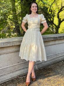 LESE MIDI PLAIN DRESS ELEGANT CASUAL FASHION WOMEN'S DRESS - Cream - View 1