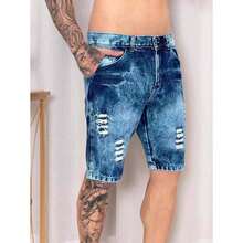 Men's Ripped Bermuda Jeans Summer Fashion 100% Premium Spring And Summer Line - Lavagem Medio1 - View 2