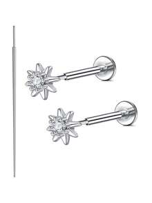 2 件套无螺纹平底锥形耳环耳钉，不锈钢按入式鼻钉环，各种款式 CZ 耳屏软骨海螺鼻穿孔饰品防过敏耳洞女款 20G - Golden and Silvery - 查看 15