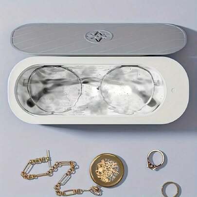 360° All-Round Cleaning Device For Jewelry & Glasses - Multi-Purpose Household Personal Care Electronic, Battery Operated (AAA), & Design With Lid (No Battery Included), Jewelry