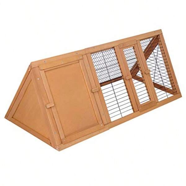 I.Pet  Wooden Rabbit Hutch Triangle Bunny Cage Rabbits Wood Pet House Run Cages Walk In Guinea Pig Ferret Hen Chook Coops Outdoor Metal Door Roof Weatherproof DIY Farm