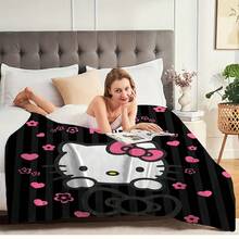 Sanrio 1 pieza Manta suave rectangular de poliéster, nuevo diseño de otoño/invierno, patrón de dibujos animados de Sanrio, adecuado para la decoración del dormitorio y la fiesta, manta de Hello Kitty para otoño/invierno, manta navideña, aplicable para la sala de estar y el dormitorio, buena opción para la siesta en la oficina