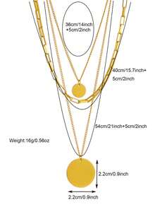 1 Peça Colar de Disco Redondo de Aço Inoxidável de Camada Dupla, Banhado a Ouro