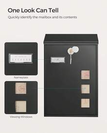 Modern Wall Mounted Post Box With Viewing Windows, Nameplate, Lock With Copper Core, Easy To Install, Black - 黑色 - 查看 5