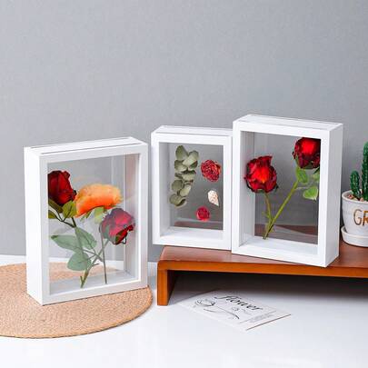 1个木质DIY干花相框，镂空相框收纳盒，适用于贝壳、干花、树叶等永生花3D收纳展示，客厅、卧室桌面家居装饰，节日生日送朋友、家人、爱人。