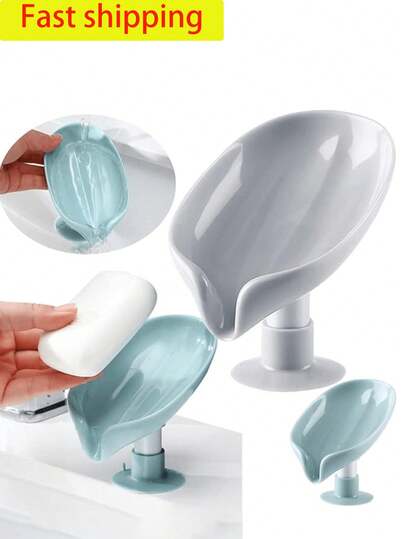 Creative Lotus Leaf Shaped Soap Storage Rack Suction Cup Punch-Free Soap Box Bathroom Toilet Drain Soap Box, Leaf Shaped Soap Box Drain Soap Holder Bathroom Accessories Suction Cup Soap Dish Bathroom Soap Container, Leaf Shaped Soap Box With Drain, Suction Cup Soap Holder Tray For Bathroom Accessories, Soap Container, Bathroom Storage And Organization Home Bathroom Decor Fall Decor Back To School