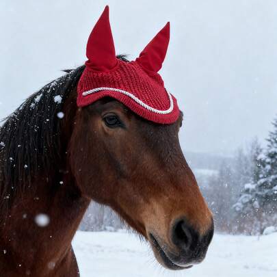 1 peça de chapéu de orelha de cavalo de malha de crochê feito à mão, respirável, anti-mosquito e anti-mosca, suprimentos equestres para corridas de cavalos, treinamento, competição