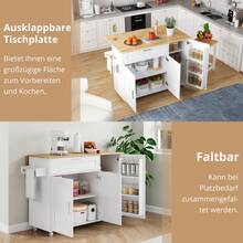 132.5*L44(70)*H90cm Mobile Kitchen Table, Folding Countertop, Oak Grain, Multifunctional Cabinet, Spice Rack, Towel Rack, 5 Rolls, Suitable For Kitchen/Dining Room/Home - White+Natural + MDF + European - View 6