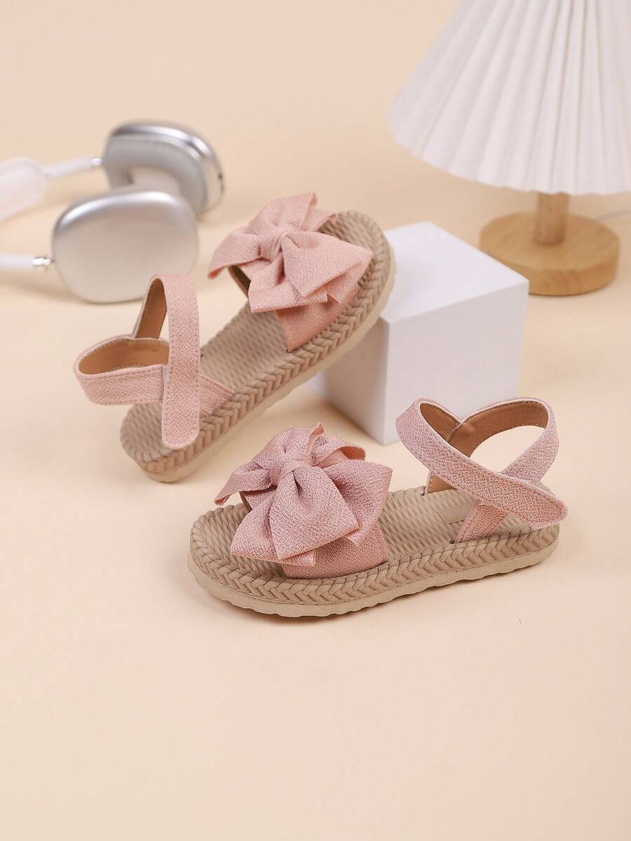 New Summer Girls Cute Fashion 1 Pair Girls Bow Magic Tape Design Flat Bow Cute Sandals Suitable For Summer - Pink - View 1