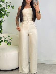 Women's Strapless Set With Wide-Leg Pants, Tailored Social Sensory - 米色 - 查看 1