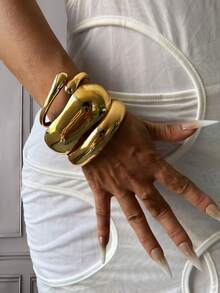 3pcs Minimalist Smooth Bangle Bracelet, Water Droplet And Chunky Bracelet Set, Gold Bracelet Set, Wide Bracelet,For Work, Daily,Party, Banquet, Ball Decor,Vintage And Unique Bracelets For Women's