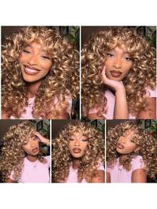 Synthetic Heat Resistant Wigs Bouncy Curls Wigs With Bangs Copper Ginger 20 Inch 33/27# Wig Bangs Wig Daily Used Easy To Wear Beginner Friendly Big Bouncy Fluff Curly Wigs - 33/27 - 查看 3