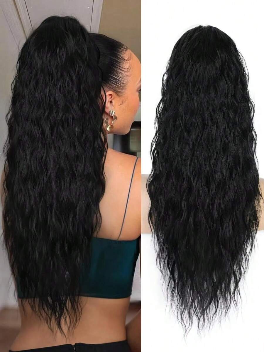 Echthaar Haarverlängerung mit Zugband Pferdeschwanz, Wasser Welle, Glatt, Lockig, Mais Welle Pferdeschwanz Clip In Extensions