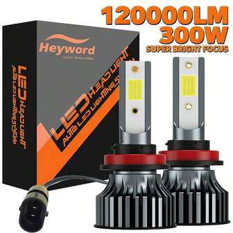 Heyword 2个LED汽车大灯，9005/9006/H13/H11/H7/H4/H1，远近光一体式，75000流明，亮度提升800%，6500K白光，支持CANBUS总线，静音风扇，高亮度COB/CSP芯片，即插即用