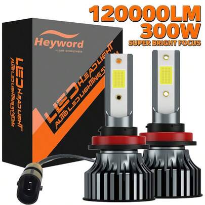 Heyword Heyword 2 peças LED Farol de carro 9005 9006 H13 H11 H7 H4 H1 Faróis de carro Farol alto e baixo, 75000LM 800% mais brilhante 6500K Branco Canbus Ventilador rápido e silencioso Chip COB CSP Plug-N-Play