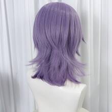 Layered Lavender Wig For Cosplay - Medium Length Fluffy Anime Wig With Bangs, Heat Resistant Synthetic Hair For Men And Women - 紫色 - 查看 3