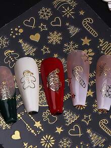 2 Peças de Adesivos de Arte de Unhas com Estampagem a Quente de Natal e Inverno - Elementos de Natal com Estampagem a Quente de Flocos de Neve, Árvores de Natal, Papai Noel, Biscoitos de Gengibre, Estrelas, Design de Arte do Amor, Adequado para Uso Diário, Casamento, Feriados de Mulheres, Adesivos de Unha Autoadesivos Descartáveis, Estilo Simples e Luxuoso, Adesivos de Decoração de Unhas Fáceis de Colar