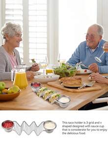 1 pieza Soporte de acero inoxidable para tacos, tazas para salsa, bandeja para servir tortillas, set de 2 soportes para tacos, soporte de acero inoxidable para tortillas, soporte multicompartimento para tacos, soporte para panqueques mexicanos, pinza para enrollados de maíz, soporte para sándwiches y almacenamiento de escritorio. - Multicolor - Ver 8