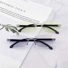 1 Piece Unisex Fashionable Lightweight Frameless Computer Glasses, Transparent Lens Cutting-Edge Design, Clear Vision Eyewear - Purple - View 8