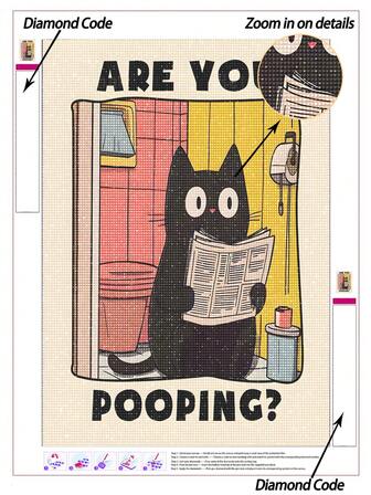 |5D DIY Diamond Painting| Humorous Cat Post Diamond Painting Kits, Cute Cat Going To The Toilet. Diamond Painting For Adults Poster Wall Decor, Home Decor Diamond Painting, Make Your Own Wall Art DIY, Enjoy The Fun Of Hands-On, The Best Gift For Friends