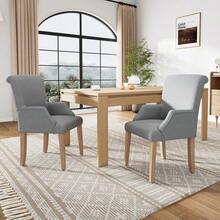 Esszimmerstuhl aus Leinen, 2er-Set mit Beinen aus Massivholz, mit Armlehnen, dickem Kissen, verstellbaren Beinen, Schlafzimmerstuhl, Küchenstuhl, Wohnzimmer-Loungesessel, Grau