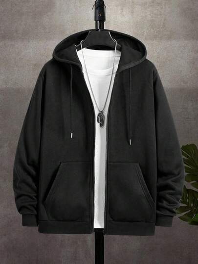 1pc Men's Thick Hoodie Sweatshirt For Autumn/Winter, Casual Sports Outdoor Pullover Hooded Sweatshirt, Loose Fit, Suitable For Home & Outdoor Activities, Can Be Couples Gift, 100% Polyester Material, With Drawstring Hood, Multiple Colors Available, Long Sleeve Top