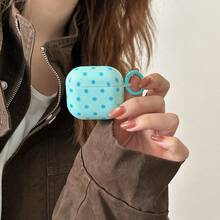 Custodia per auricolari minimalista a pois blu e verde + anello per appendere compatibile con Apple Pro 3/Pro 2/Pro/ 4/3/2, custodia per auricolari alla moda