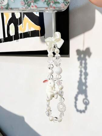 1 Piece Of "Girlish Heart 3D Rabbit Diy Mobile Phone Pendant, Phone Case Lanyard, Ins Beaded Mobile Phone Chain All-In-One Pendant"