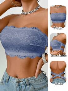 Women's Front Closure Minimalist Fitted Casual Wireless Bra - Blue - View 3