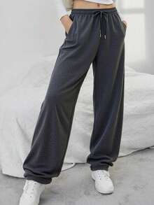 女士户外长裤，保暖内衬，防风，直筒裤型，抽绳腰带设计，适合寒冷冬季穿着 - 黑色 - 查看 1