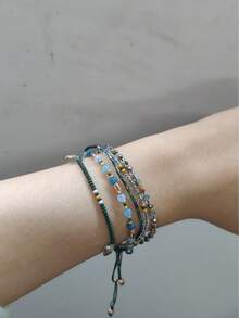 1pc Fashionable Vintage Bohemian Multi-Layer Random Color Glass Beaded Braided Adjustable Bracelet, Suitable For Women Everyday And Holiday Wear