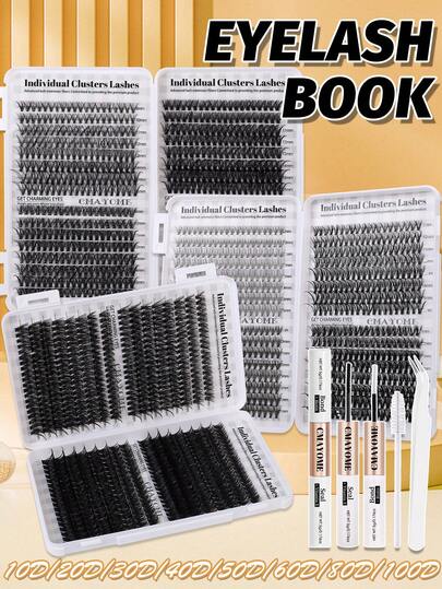 624/640 Bộ mi giả dạng chùm dung tích lớn 10D 20D 30D 40D 50D 60D 80D 100D 9-18mm mi giả có độ dài hỗn hợp, làm dài và dày, dày và cong, bộ mi giả tự làm cho người mới bắt đầu, thích hợp để sử dụng khi đi du lịch và tại nhà, mi phân đoạn, làm to mắt, lâu trôi, siêu nhẹ, mi giả tự nhiên