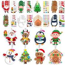 24 Pack Christmas Craft Stickers Set Santa Christmas Tree Reindeer Snowman DIY Sticker Ornament Crafts Make Your Own Christmas Hanging Ornament Making Kit For Holiday Xmas Party Decoration