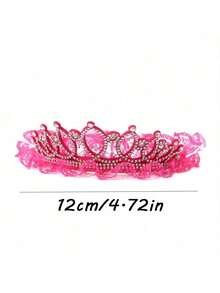 1pc Bridal Crystal Crown Headband, Fashionable Gradient Pink Lace & Crystal Headpiece For Girls - A - View 3
