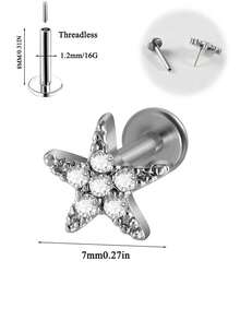 不锈钢无螺纹蛇形耳骨耳钉 CZ 蛇形工业杠铃蝴蝶/CZ 星形耳垂螺旋耳环穿刺饰品 - 如圖 - 查看 11