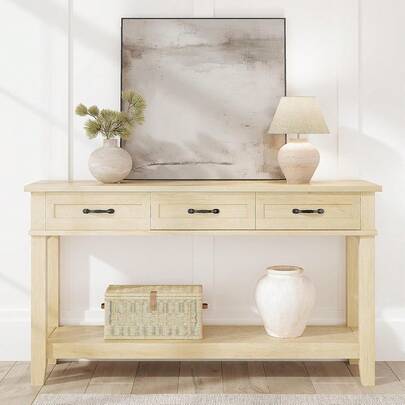 mteryoing Console Table With 3 Drawers & Shelf, 2-Tier Farmhouse Sofa Table For Living Room, Entryway, Hallway & Foyer, Rustic Wood Couch Table With Storage Behind Sofa