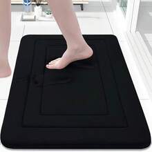 1Pc Memory Foam Bath Mat 15.75 "* 23.62", Anti-S, Fast Drying Machine Washable, High-Density Fast Drying Absorbent Carpet, Super Soft Anti-S Bath Mat, Suitable For Bathroom Floor, Bedroom And Kitchen Bathroom Decor Fall Decor Back To Entryway Decor - Black - View 1