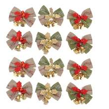 20 Pcs Christmas Bowknot Hanging Ornament Mini Bow With Bells Decorations For Christmas Tree Wreath Garland Crafting Decor 2.36X1.38inch