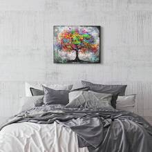 1PCS Framed Tree Of Life Forest Wall Painting - Living Room Abstract Canvas Wall Painting Graffiti Art, Ready To Hang Tree Of Life Graffiti, Poster Painting, Home Decoration, Gift, Suitable For Wall Decoration In Bedroom, Dining Room, Classroom, Bathroom, Study, Apartment, Dormitory, Kitchen, Office, Cafe, Hotel, Bar, Dressing Room, Corridor, Gallery And Other Places; Room Decoration Aesthetic Supplies - 彩色 - 查看 2